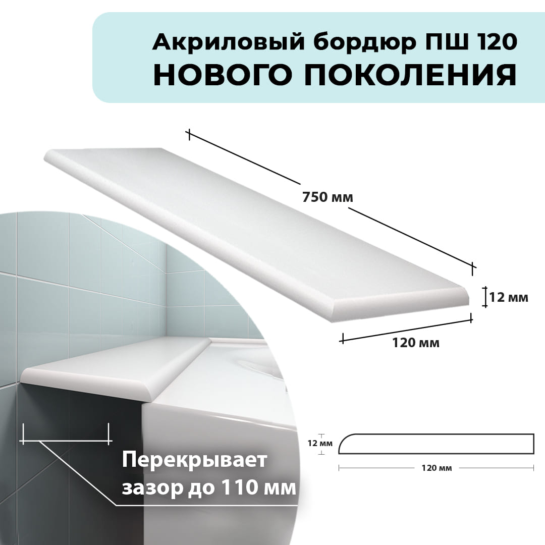 Акриловый бордюр для ванной ПШ12120 интернет-магазин BNV
